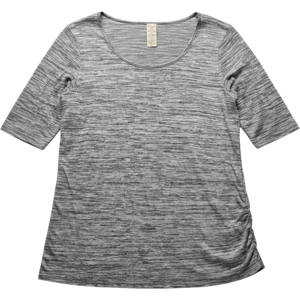 Faded Glory Shirt Womens Plus 1X Gray Scoop Neck 3/4 Sleeve Ruched Jersey Top